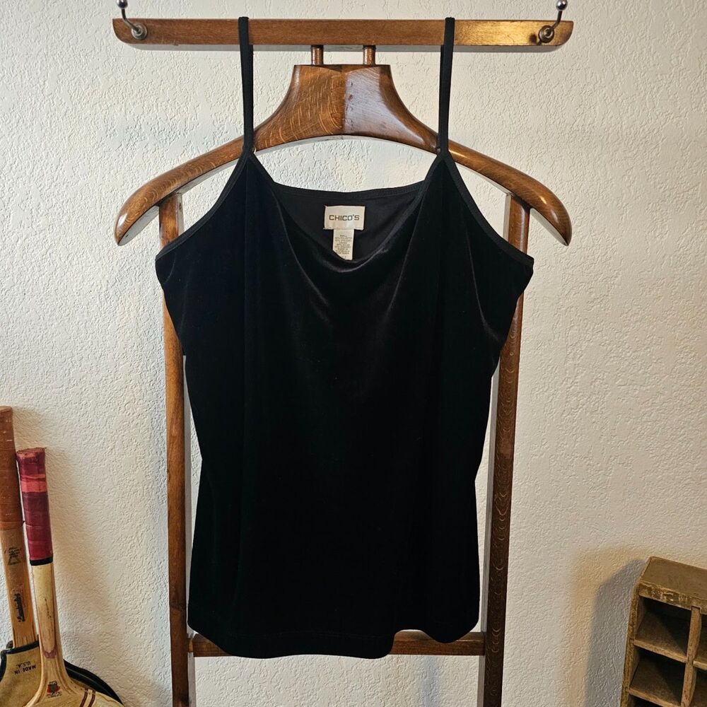 Chicos Black Velvet Camisole Tank Top Spaghetti Strap Size 2 Large Y2K